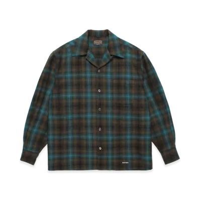 WACKO MARIA Pendleton / Wool Ombre Check Open Collar Shirt "Green"