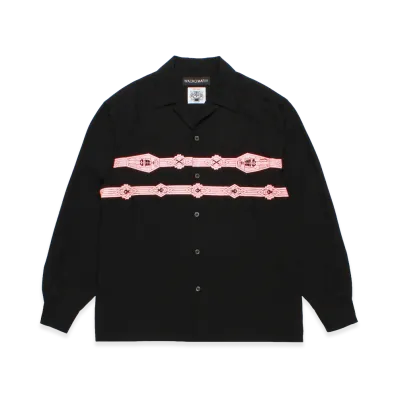 WACKO MARIA Wolf's Head / 50'S Open Collar Shirt "Black/Pink"