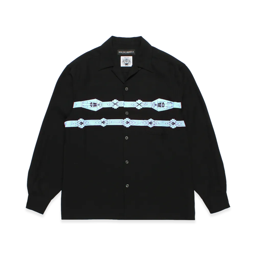 WACKO MARIA Wolf's Head / 50'S Open Collar Shirt "Black/Blue"