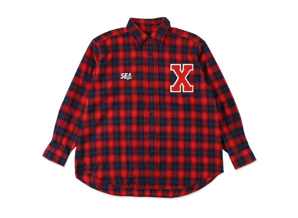 WIND AND SEA GOD SELECTION XXX PLAID FLANNEL SHIRT "Red"