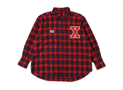 WIND AND SEA GOD SELECTION XXX PLAID FLANNEL SHIRT "Red"