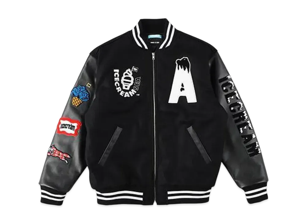 WIND AND SEA x ICECREAM VARSITY JACKET (ICE&SEA) "Black"