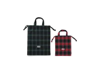 WIND AND SEA x Smoothy Plaid Drawstring Bag "Green_Red"