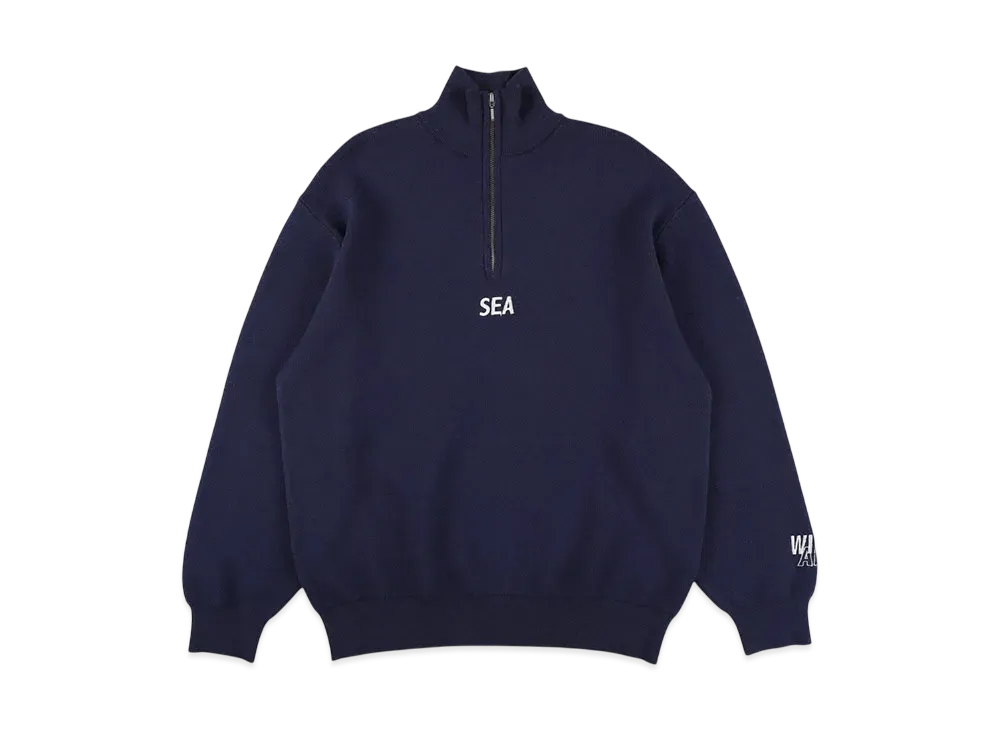 WIND AND SEA Half Zip Cotton Cashmere Knit "Navy"