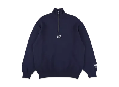 WIND AND SEA Half Zip Cotton Cashmere Knit "Navy"