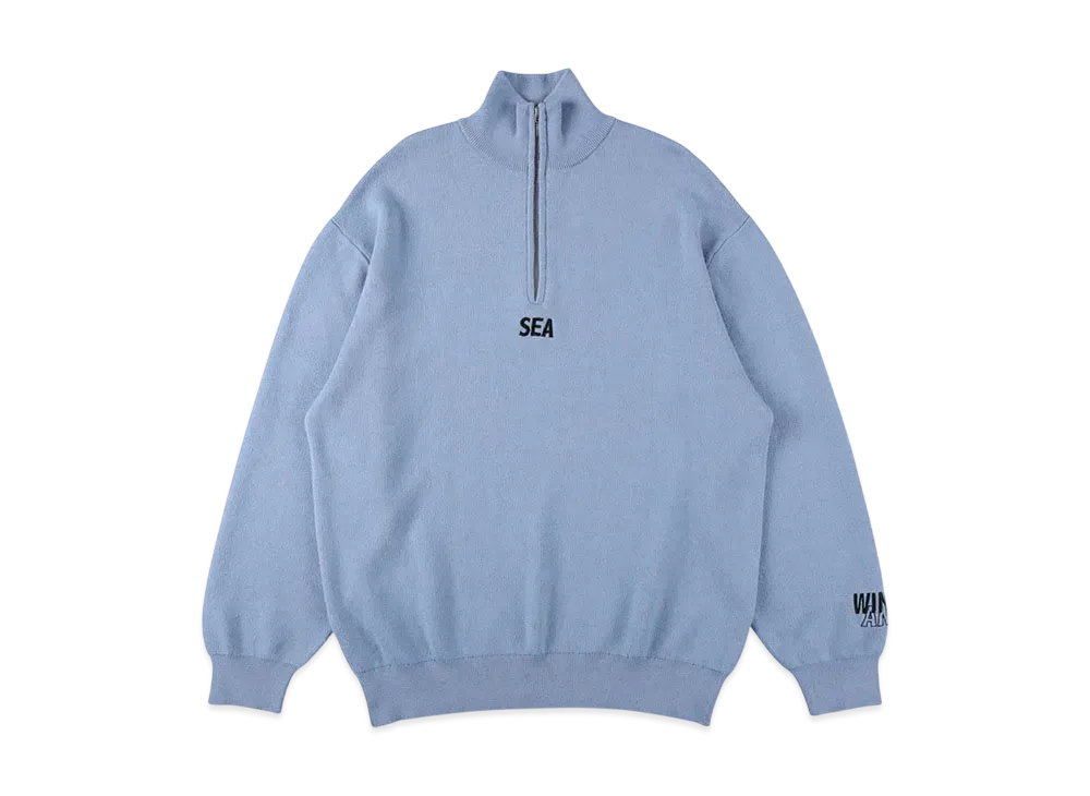 WIND AND SEA Half Zip Cotton Cashmere Knit "Sky_Blue"