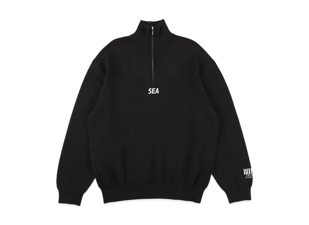 WIND AND SEA Half Zip Cotton Cashmere Knit "Black"