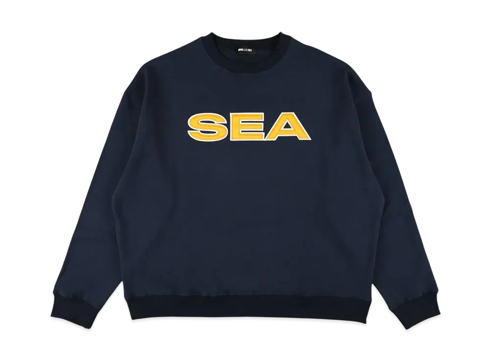 WIND AND SEA Satin Patch Crewneck Sweatshirt "Navy"