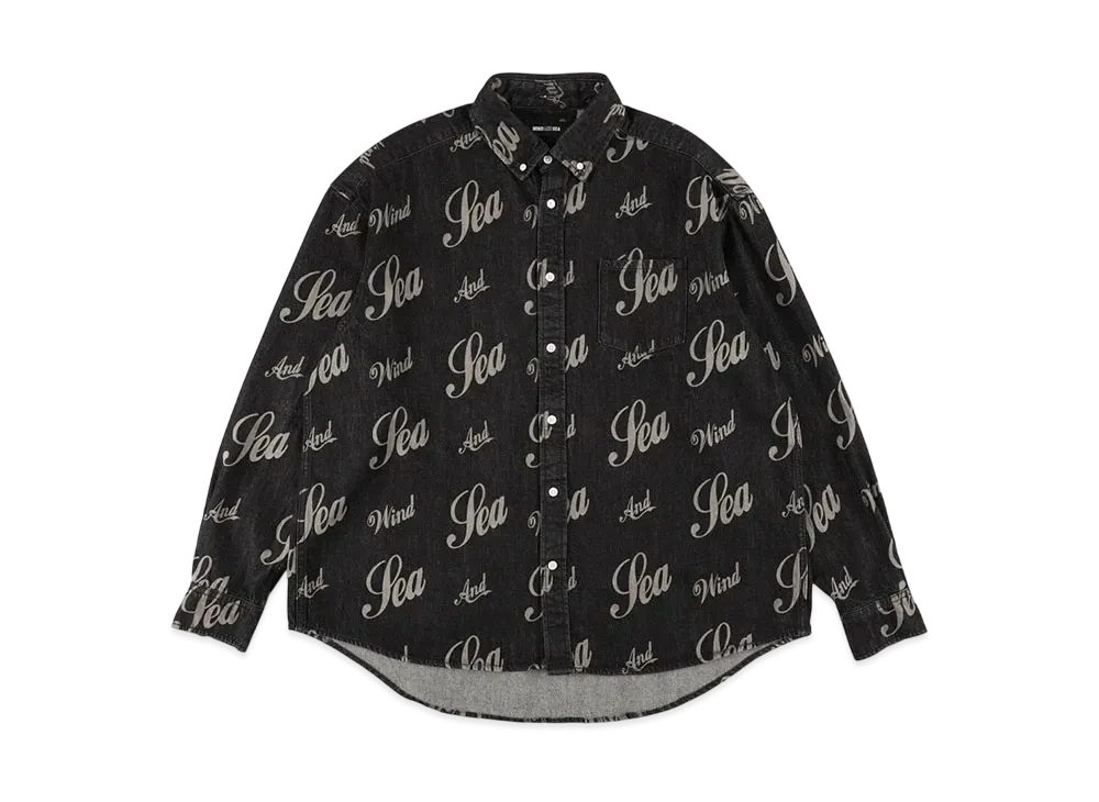 WIND AND SEA Logo Patterned Denim Shirt "Black"