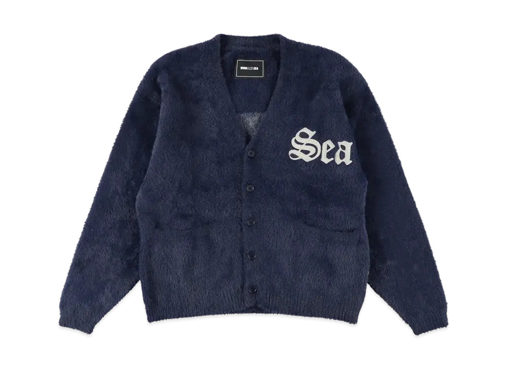 WIND AND SEA Shaggy Knit Cardigan "Navy"