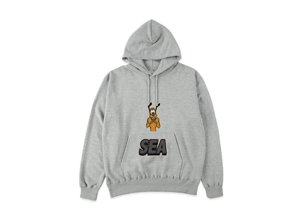 WIND AND SEA x Disney Pluto Front Pocket Hooded Sweat Shirt "Gray"
