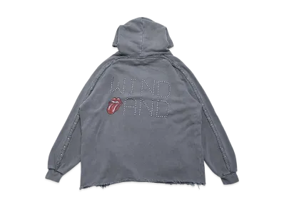 WIND AND SEA x The Rolling Stones Studs And Rhine Stones Logo Hooded sweatshirt "Chacoal"