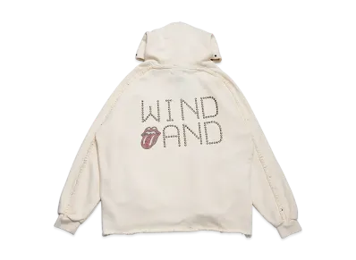 WIND AND SEA x The Rolling Stones Studs And Rhine Stones Logo Hooded sweatshirt "Ecru"