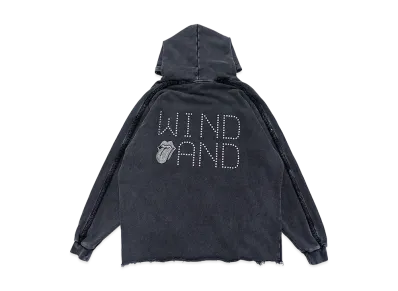 WIND AND SEA x The Rolling Stones Studs And Rhine Stones Logo Hooded sweatshirt "Black"