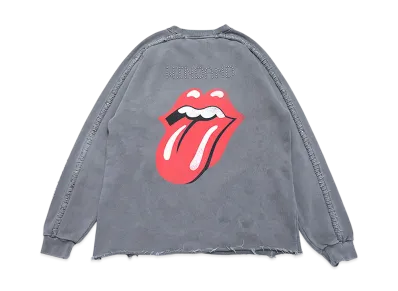 WIND AND SEA x The Rolling Stones Studs And Rhine Stones Crewneck Sweatshirt "Chacoal"