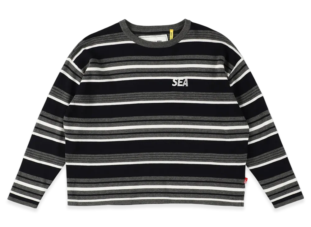 WIND AND SEA x SMOOTHY Border Child Knit Shirt "HeatherGrayNavy"