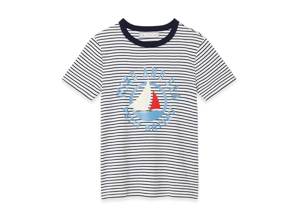 WIND AND SEA x PETIT BATEAU Print Short Sleeve Tee "Off White/Navy"