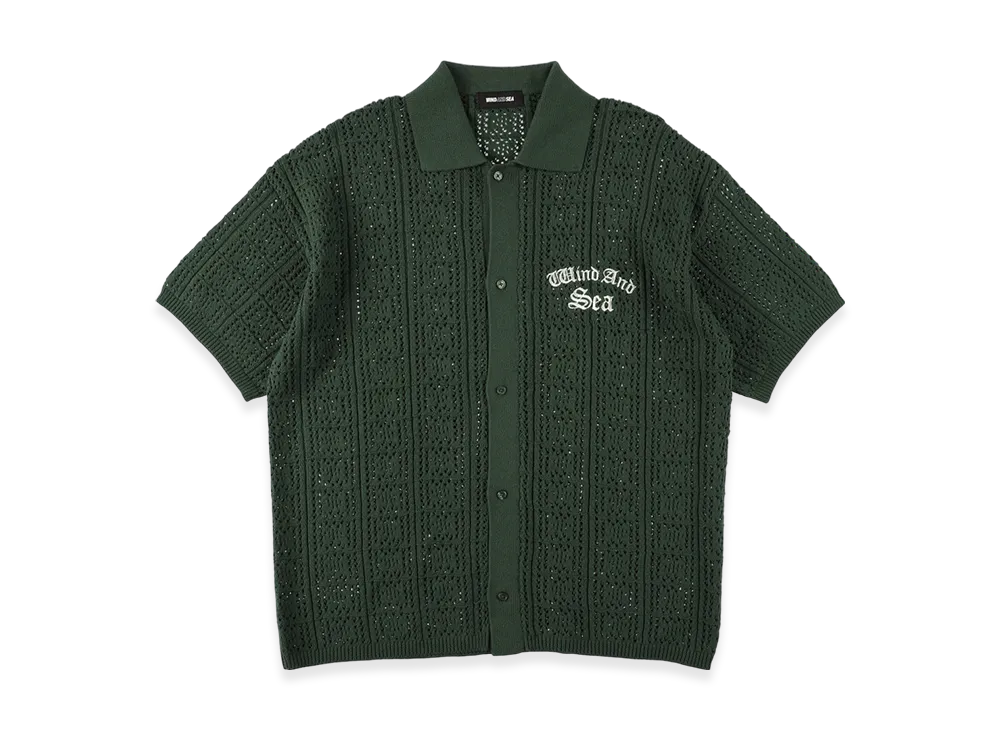 WIND AND SEA Cotton Knit Polo Cardigan "Green"