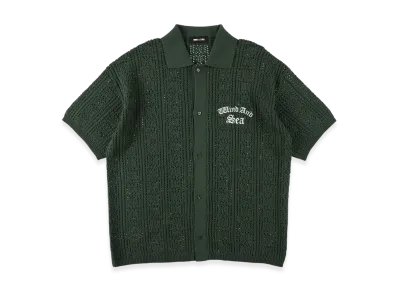 WIND AND SEA Cotton Knit Polo Cardigan "Green"