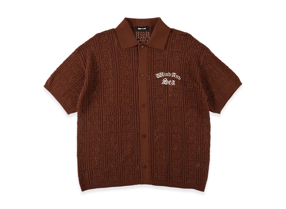 WIND AND SEA Cotton Knit Polo Cardigan "Brown"