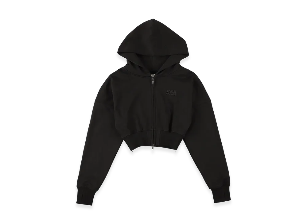 WIND AND SEA Cozy Zip Cropped Hooded Sweatshirt(Ladies) "Black"