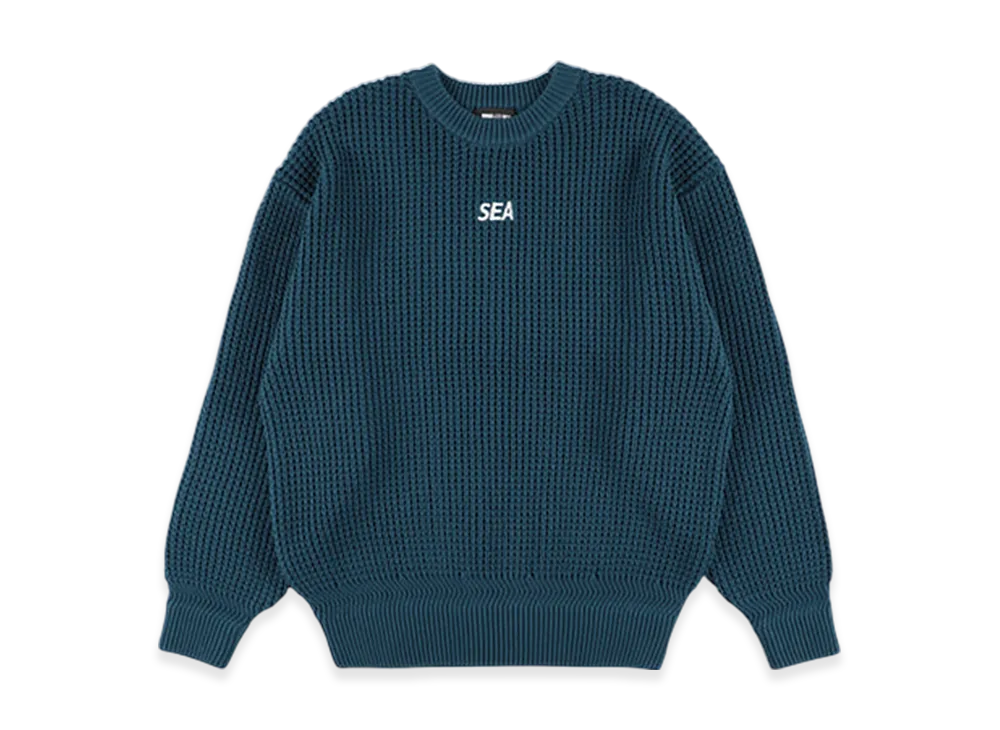 WIND AND SEA Waffle Crewneck Knit Sweater "Blue"