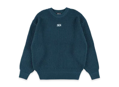 WIND AND SEA Waffle Crewneck Knit Sweater "Blue"