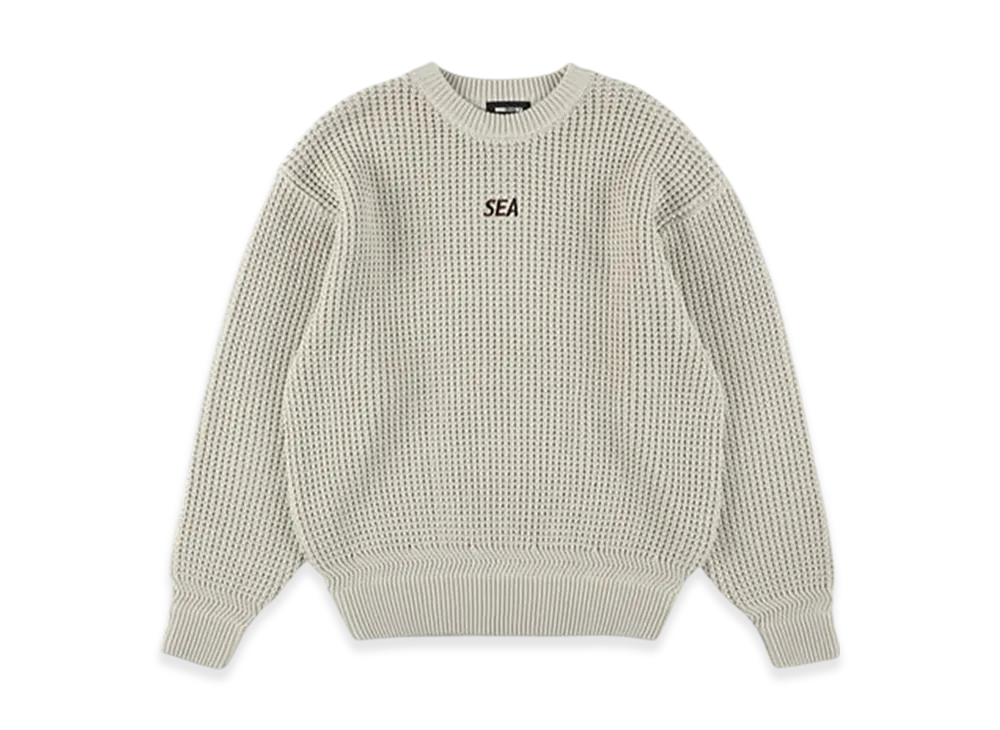 WIND AND SEA Waffle Crewneck Knit Sweater "Ivory"
