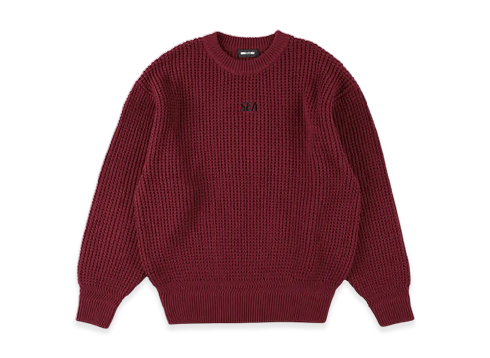 WIND AND SEA Waffle Crewneck Knit Sweater "Red"