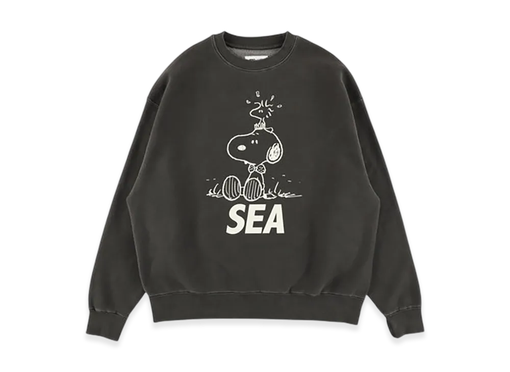 WIND AND SEA x SMOOTHY Snoopy Pigment Crewneck Sweatshirt "Black"