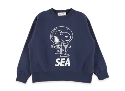 WIND AND SEA x SMOOTHY Snoopy Washed Kids Crewneck Sweatshirt "Navy"
