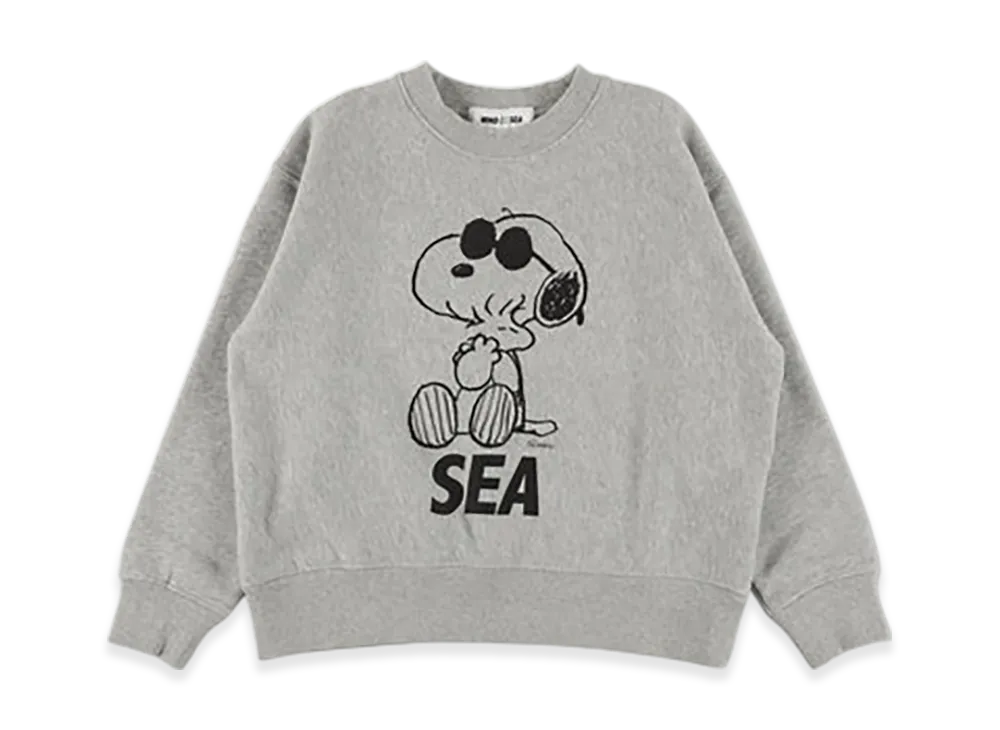WIND AND SEA x SMOOTHY Snoopy Washed Kids Crewneck Sweatshirt "Gray"