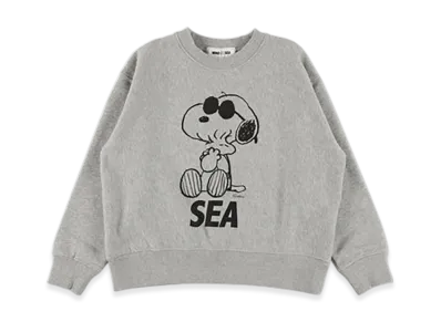WIND AND SEA x SMOOTHY Snoopy Washed Kids Crewneck Sweatshirt "Gray"