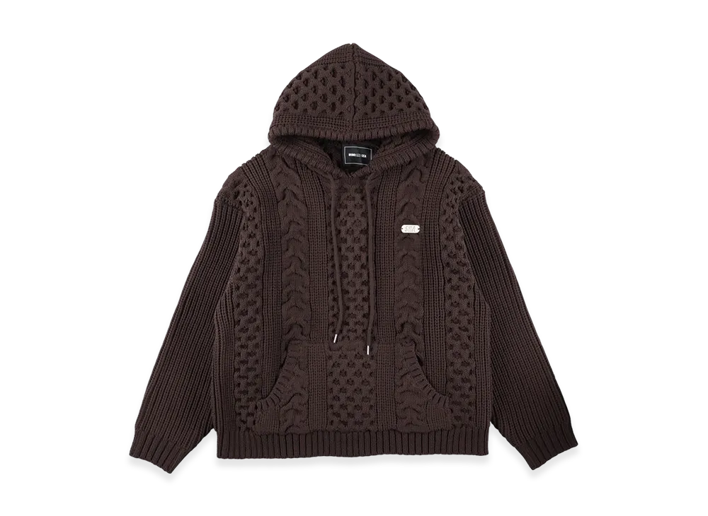 WIND AND SEA Cable Knit Hooded Sweater "Brown"