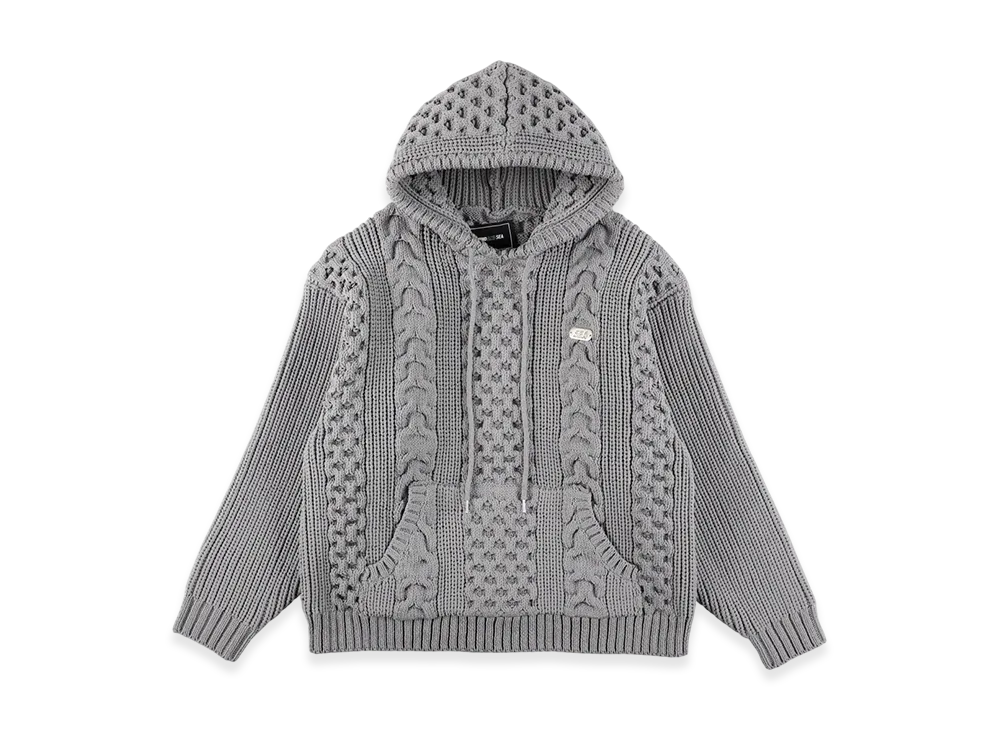 WIND AND SEA Cable Knit Hooded Sweater "Gray"