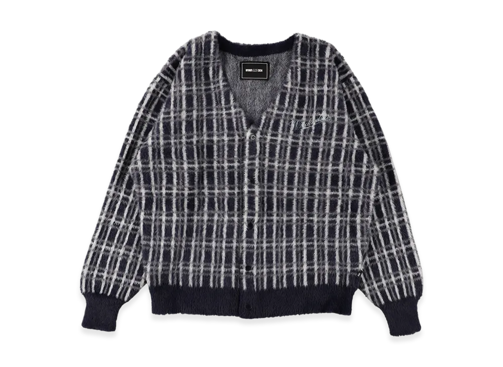 WIND AND SEA Shaggy Knit Cardigan "Navy/Praid"