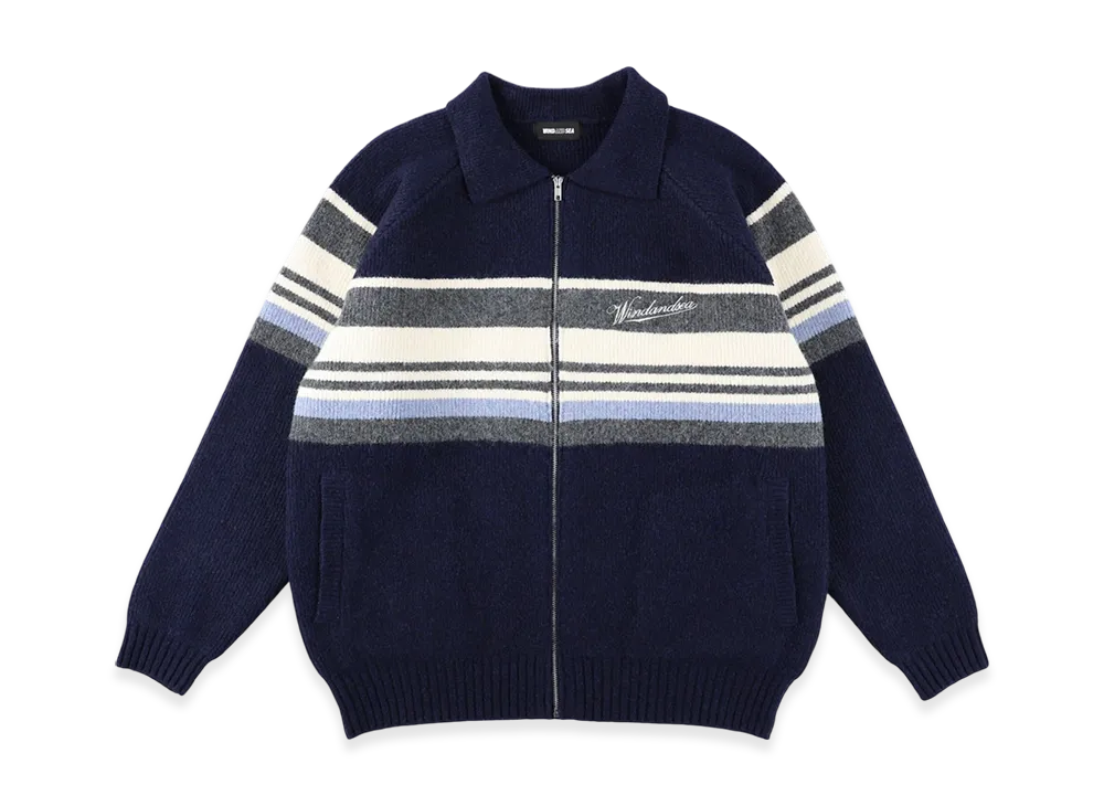 WIND AND SEA Line Knit Cardigan "Navy"