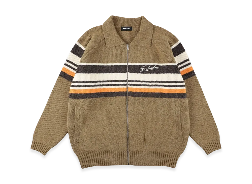 WIND AND SEA Line Knit Cardigan "Brown"