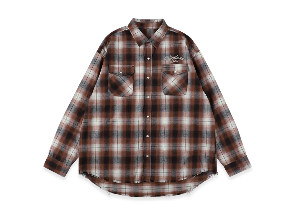 WIND AND SEA Fringe Flannel Plaid Shirt "Brown"