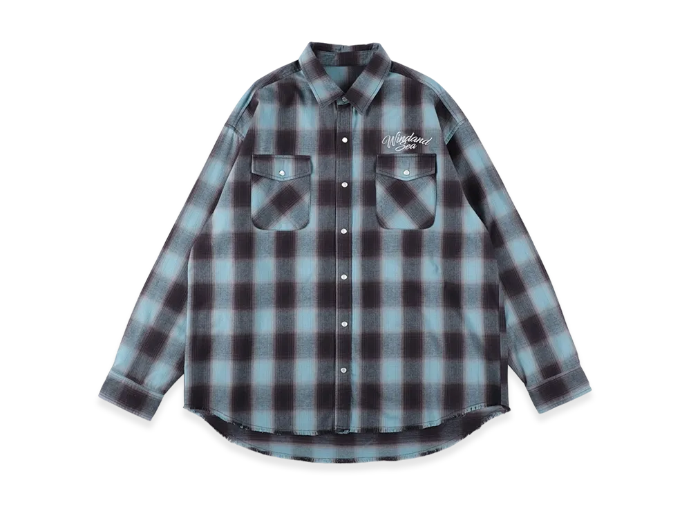 WIND AND SEA Fringe Flannel Plaid Shirt "Blue"