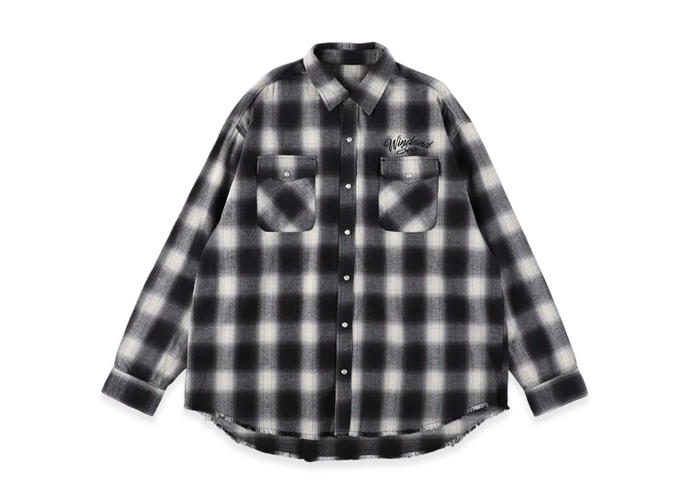 WIND AND SEA Fringe Flannel Plaid Shirt "Black"