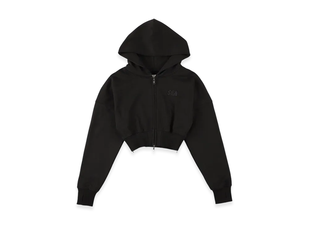 WIND AND SEA Cozy Zip Cropped Hooded Sweatshirt(Ladies) "Black"