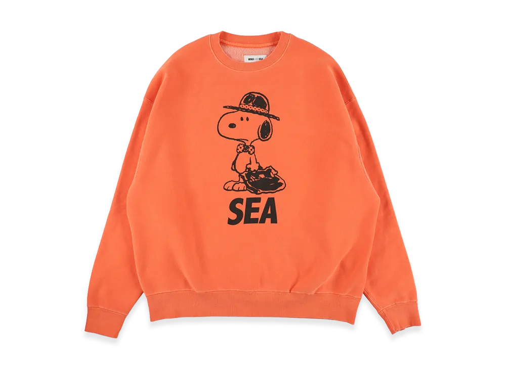 WIND AND SEA x SMOOTHY Snoopy Pigment Crewneck Sweatshirt "Orange"