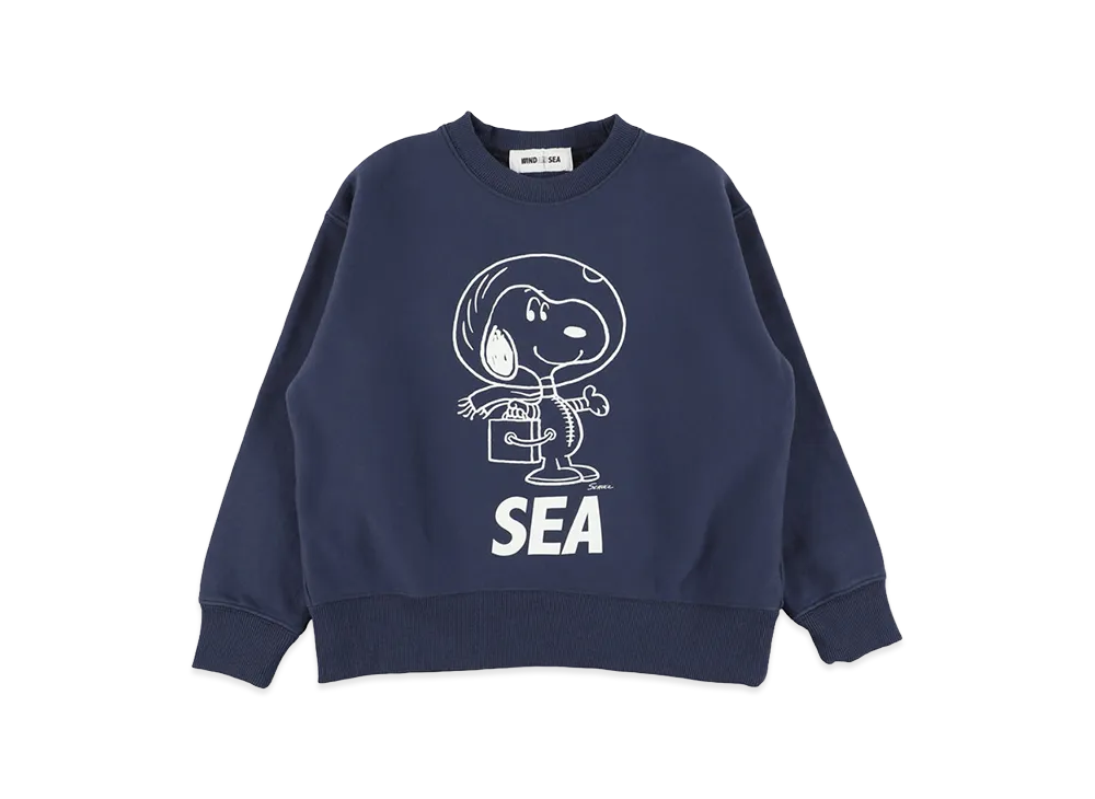WIND AND SEA x SMOOTHY Snoopy Washed Kids Crewneck Sweatshirt "Navy"