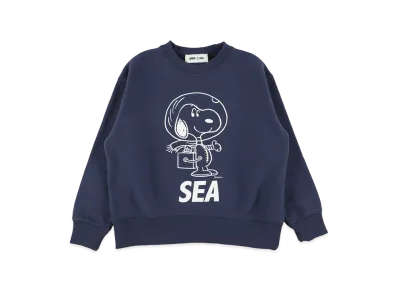 WIND AND SEA x SMOOTHY Snoopy Washed Kids Crewneck Sweatshirt "Navy"