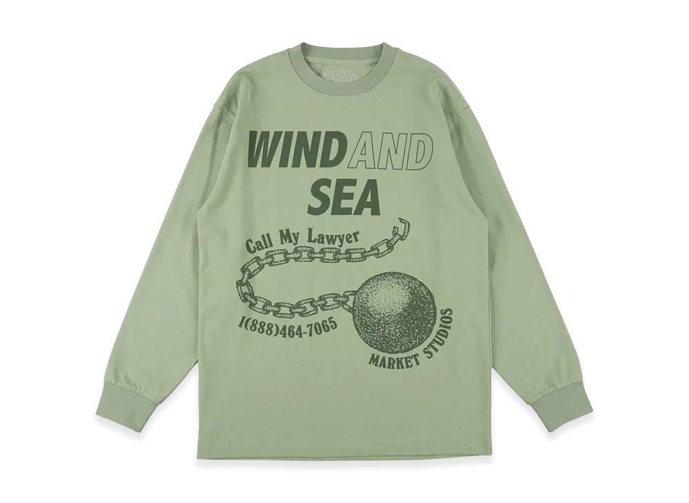WIND AND SEA x MARKET Call My Lawer L/S Tee "Desert Green"