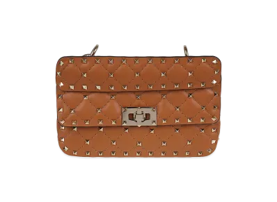 Valentino Women's Small Shoulder Bag Rockstud Spike "Nutmeg"