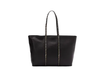 Valentino Garavani Women's Rockstud Shopping Bag In Grainy Leather "Black"