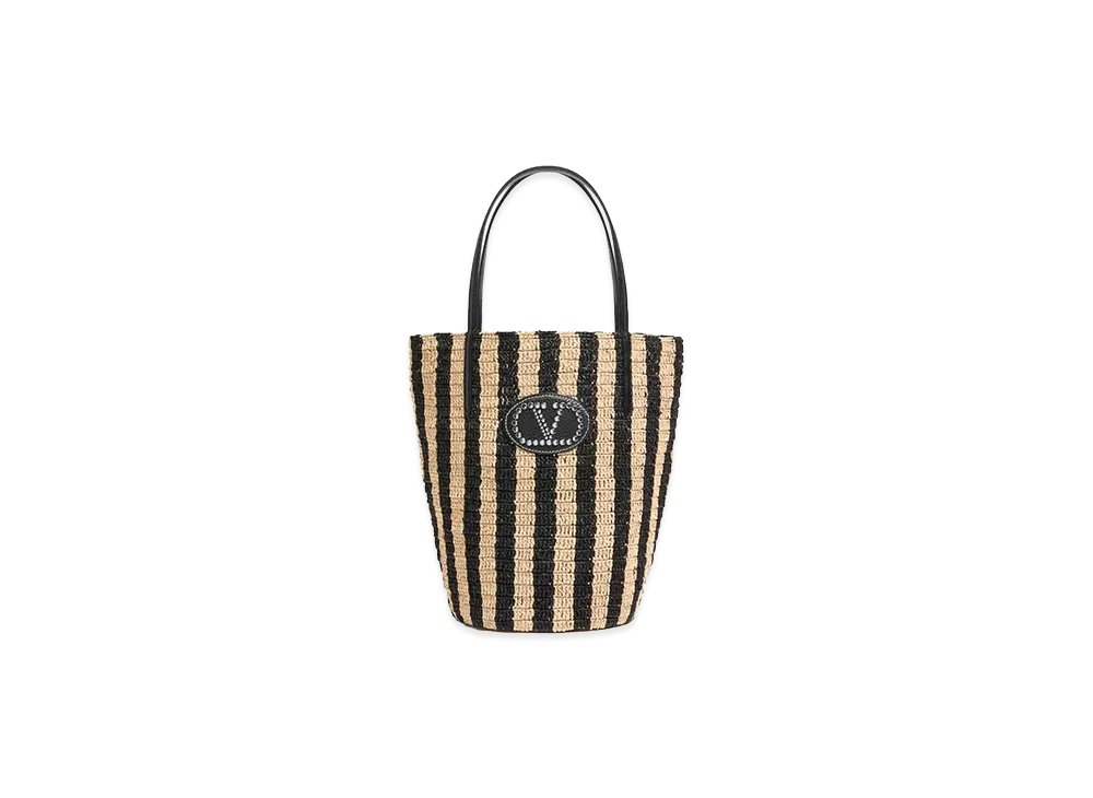 Valentino Women's Striped Raffia Shopping Bag "Black"