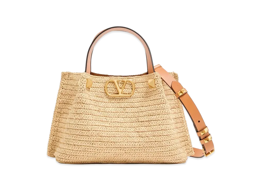 Valentino Garavani Women's Small Raffia Shopping Bag "Natural/Camel"